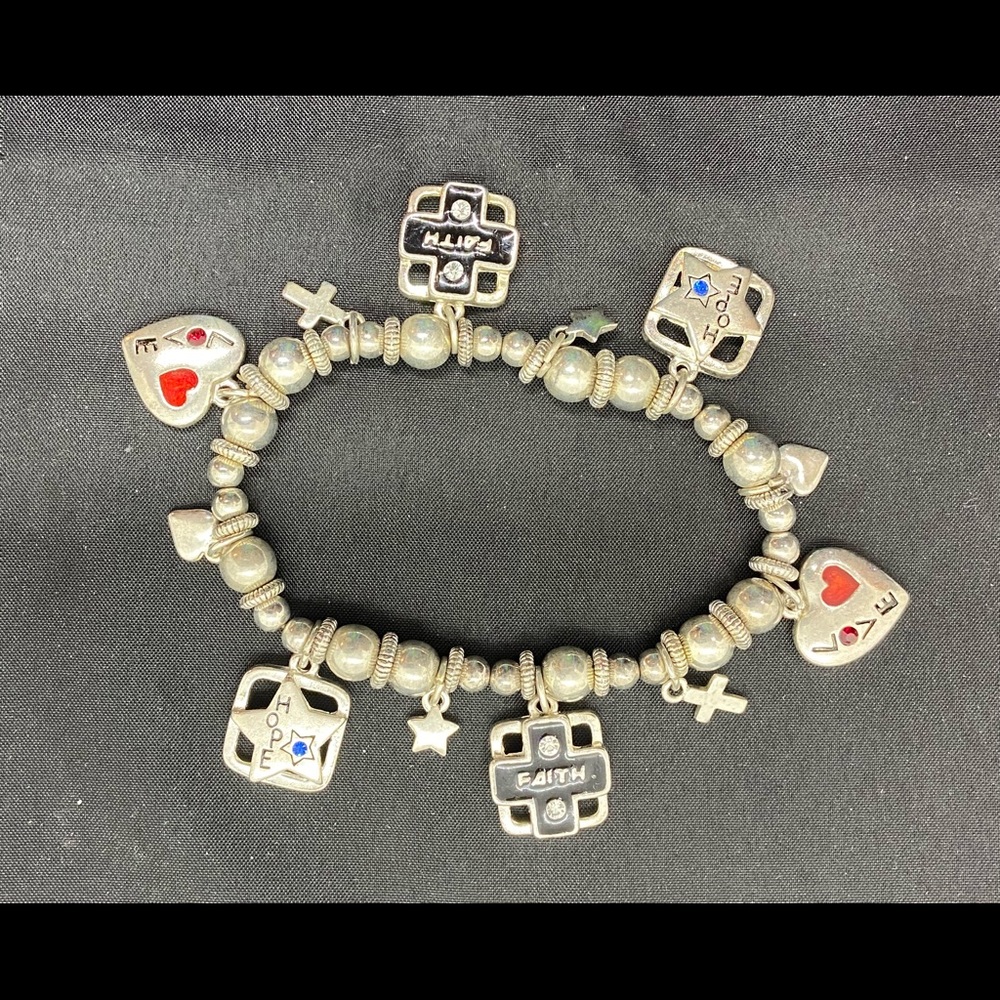 Faith Hope Love Charm Expansion Bracelet, Silver